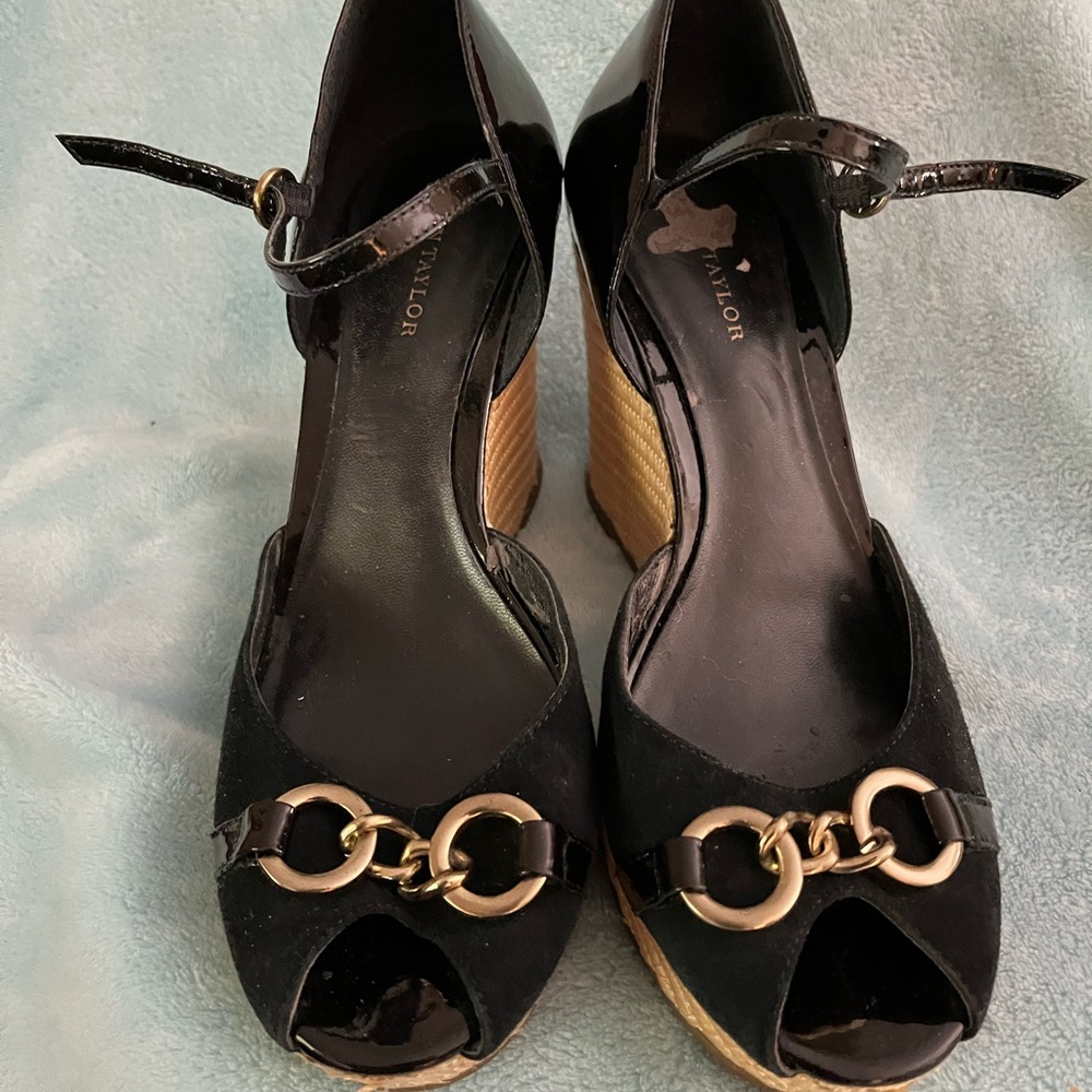 Ann Taylor wedges with yellow metal hardware.

**Just collecting dust**
W/O box